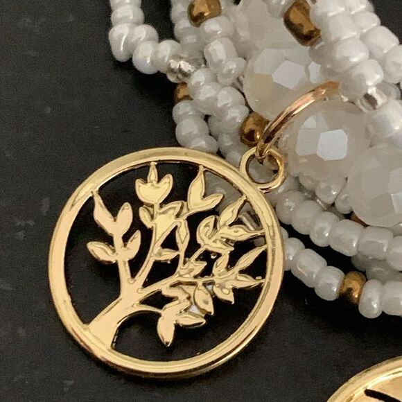 Dreamy Set of 3 White Boho Beach Bracelets Glass Beads & Gold Charm Anklets NEW - Picture 6 of 10